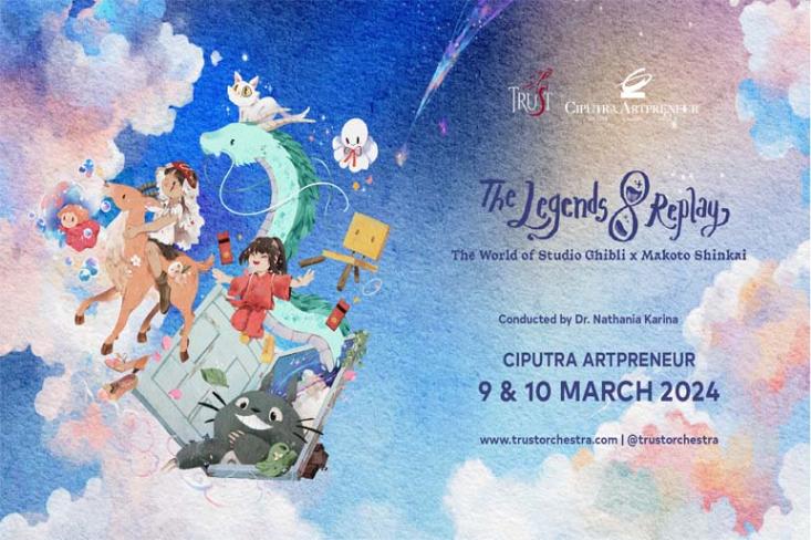 Konser “The Legends 8 Replay: The World of Studio Ghibli & Makoto Shinkai“ akan berlangsung pada 9-10 Maret 2024 di Ciputra Artpreneur Theater, Jakarta Selatan. Foto: Ist