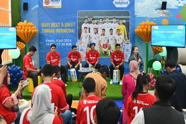 Edo Febriansah, Jack Brown, Marselino Ferdinan, Alfeandra Dewangga, dan Malik Irsadi dalam acara Meet and Greet Timnas Indonesia di Rumah Indofood JFK 2024 (Foto : Ist)