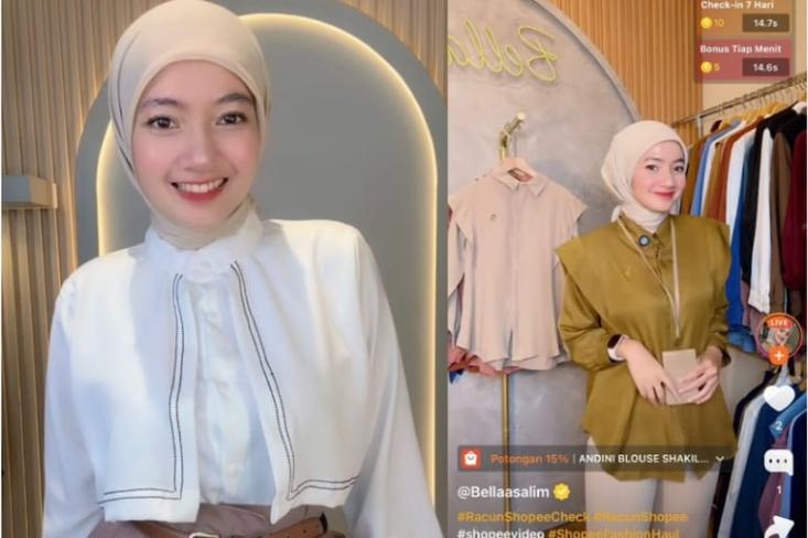 Bella Salim, Shopee Live Content Creator, ibu rumah tangga yang menjadikan hobinya sebagai sumber penghasilan baru dan berhasil menjual ribuan produk fashion dalam sesi Live. Foto: Ist