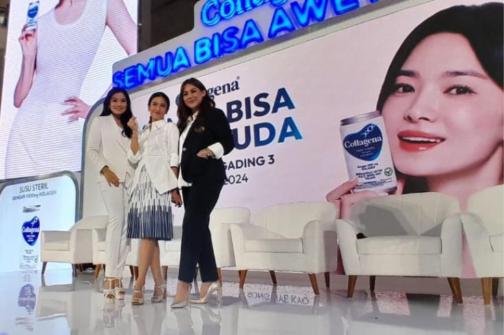 Ki-ka: Titi Kamal, Dian Sastro, Sissy Prescillia, dan Song Hye Kyo (poster) tampak awet muda setelah rutin mengonsumsi Collagena. Foto: Novi