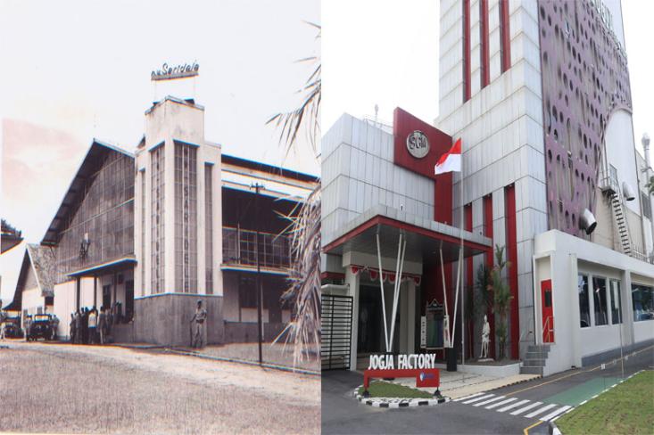 Pabrik Yogyakarta pertama (kiri) dan Pabrik Yogyakarta tahun 2025 (kanan). Foto: Ist