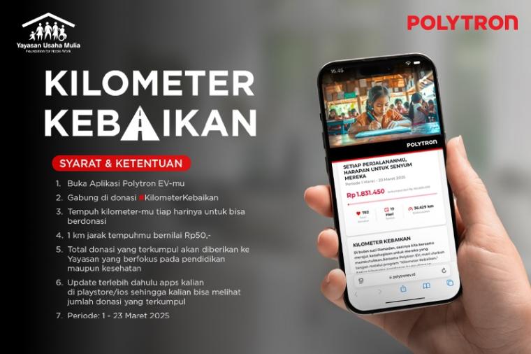 Setiap 1 kilometer perjalanan menggunakan motor listrik Polytron